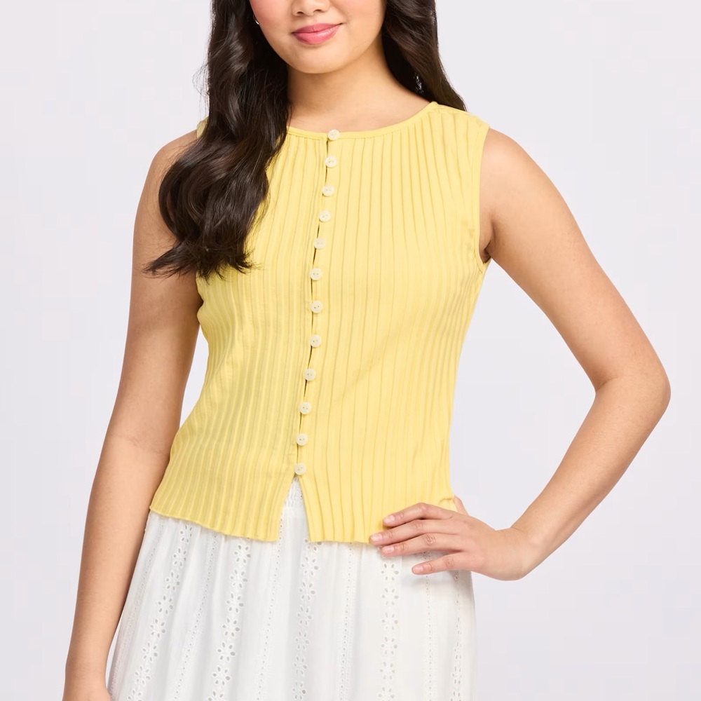 Free People Anthropologie Sleeveless Yellow Ribbed Top Shirt Vest Medium 8 10 12 - Picture 2 of 3